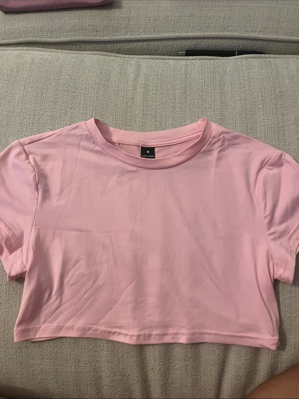 SHEIN Light Pink Crewneck Crop Tee